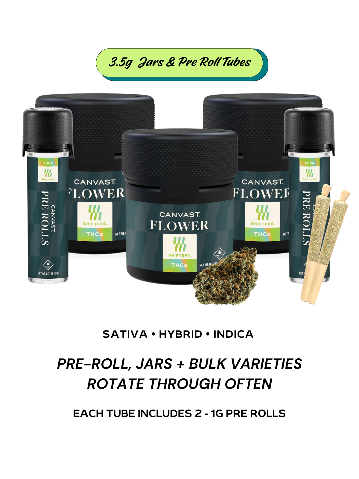 Canvast Premium THCa Hemp Flower organically grown - 3.5g Jars and Pre Roll Tubes